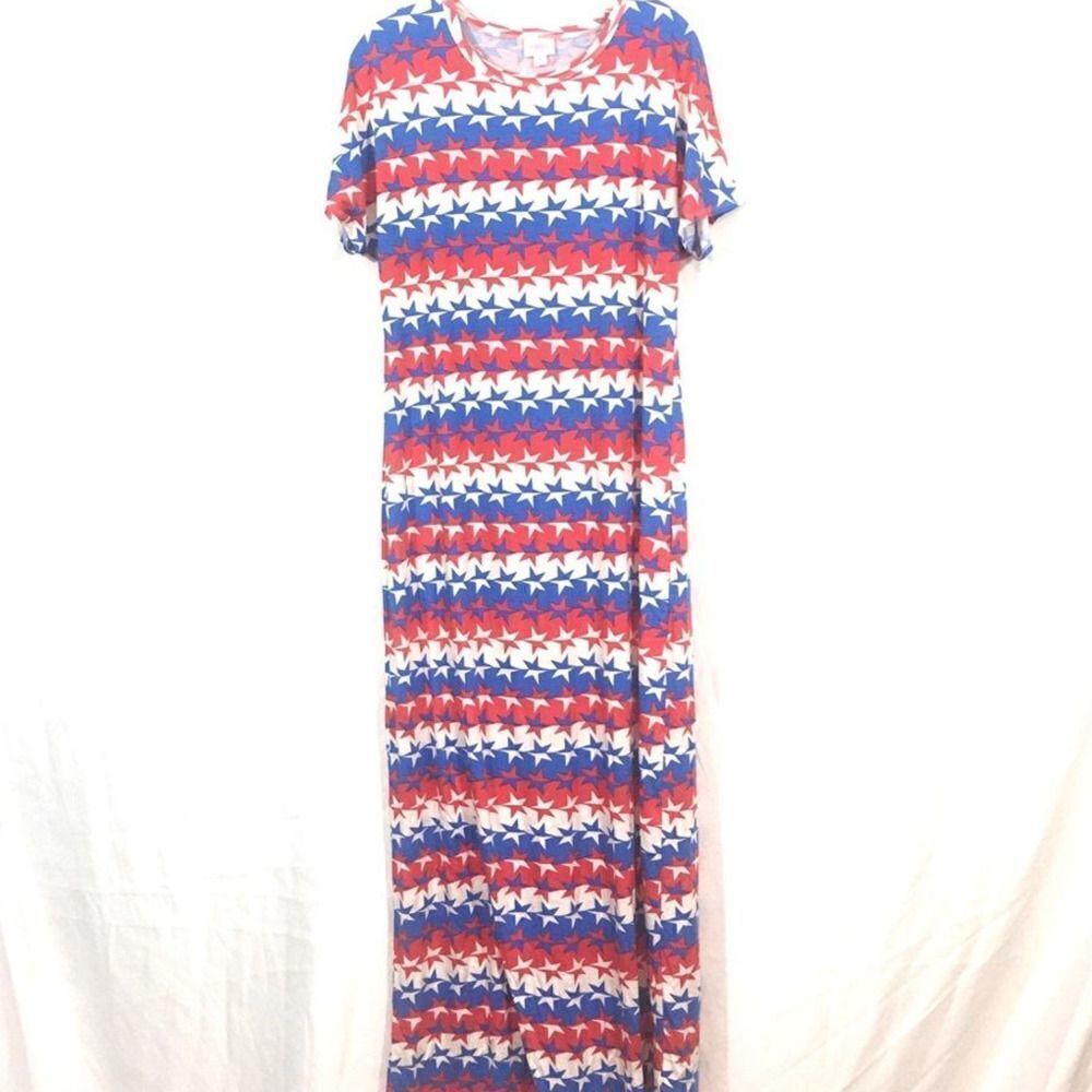 LuLaRoe Long red, white & Blue sheath dress Size Medium